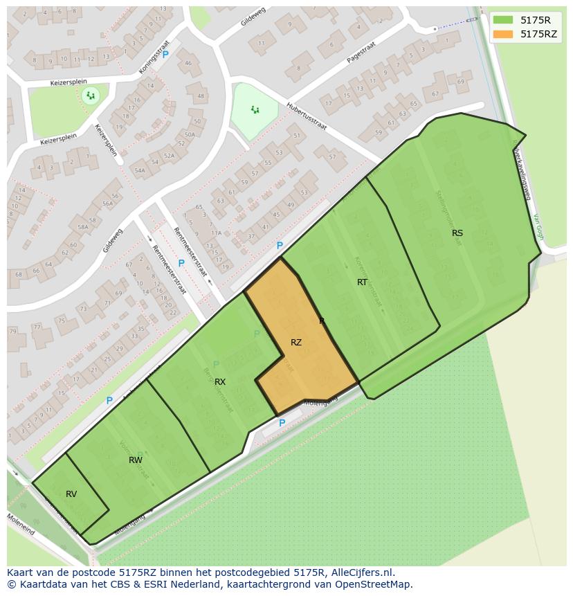 Afbeelding van het postcodegebied 5175 RZ op de kaart.