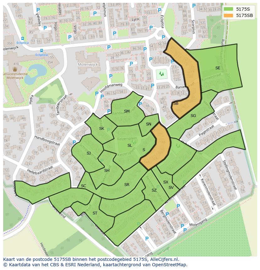 Afbeelding van het postcodegebied 5175 SB op de kaart.