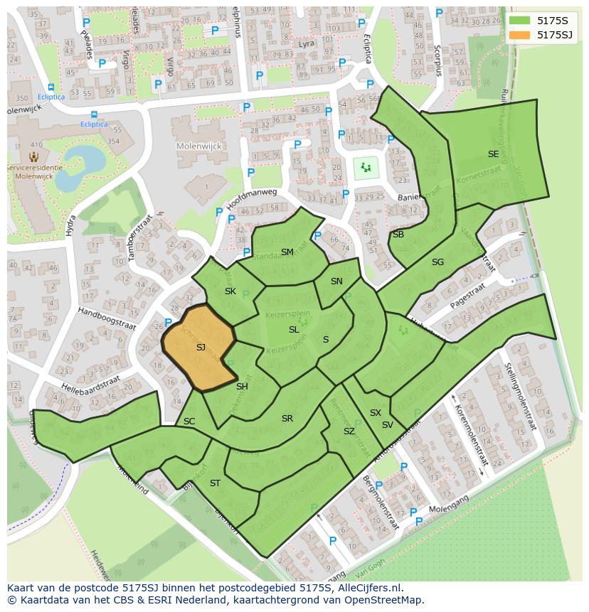 Afbeelding van het postcodegebied 5175 SJ op de kaart.