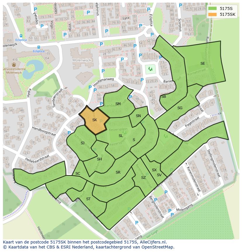 Afbeelding van het postcodegebied 5175 SK op de kaart.