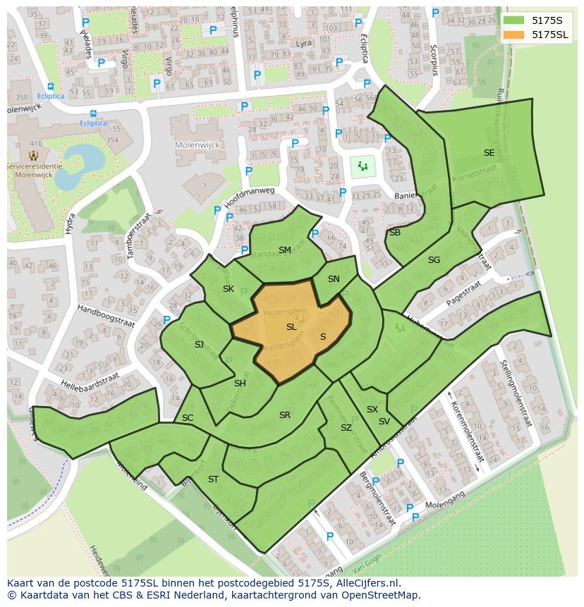 Afbeelding van het postcodegebied 5175 SL op de kaart.