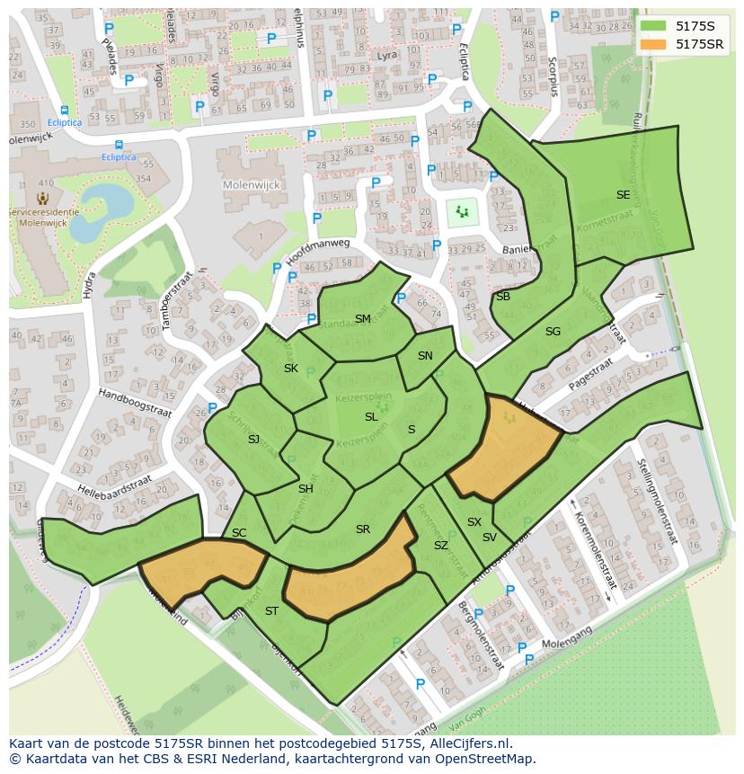 Afbeelding van het postcodegebied 5175 SR op de kaart.