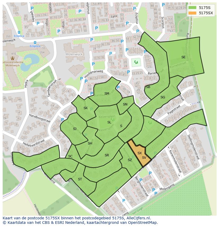 Afbeelding van het postcodegebied 5175 SX op de kaart.