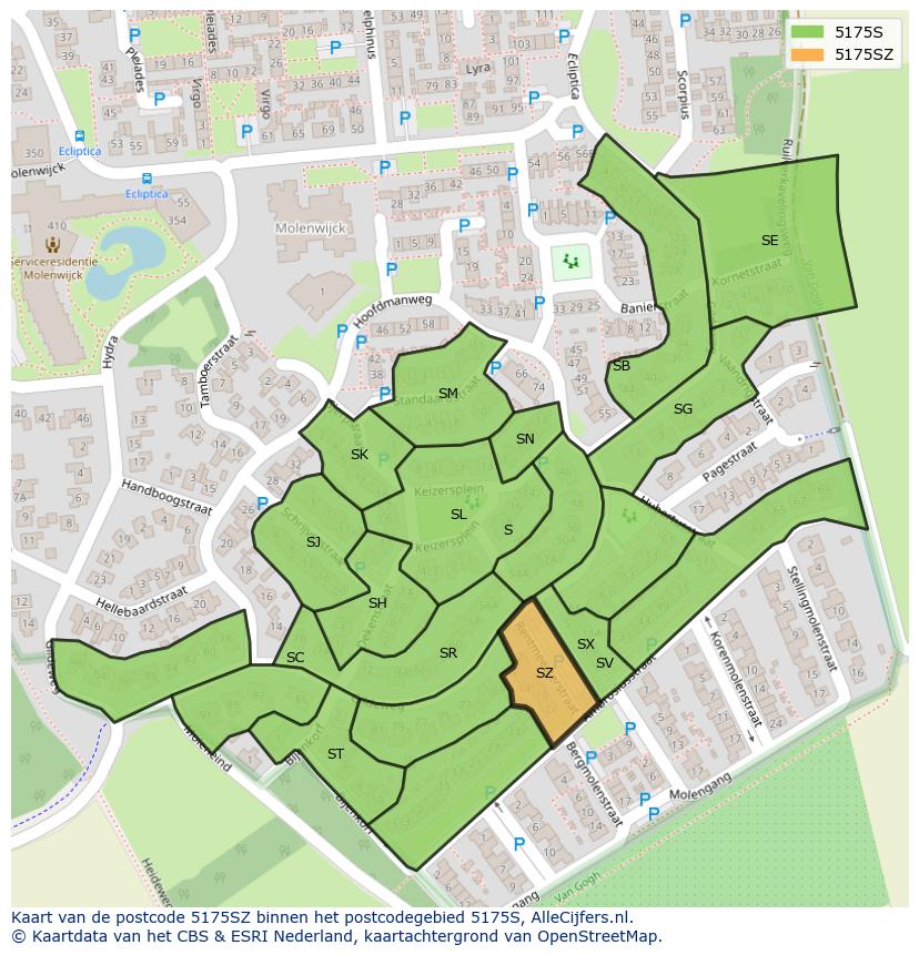 Afbeelding van het postcodegebied 5175 SZ op de kaart.