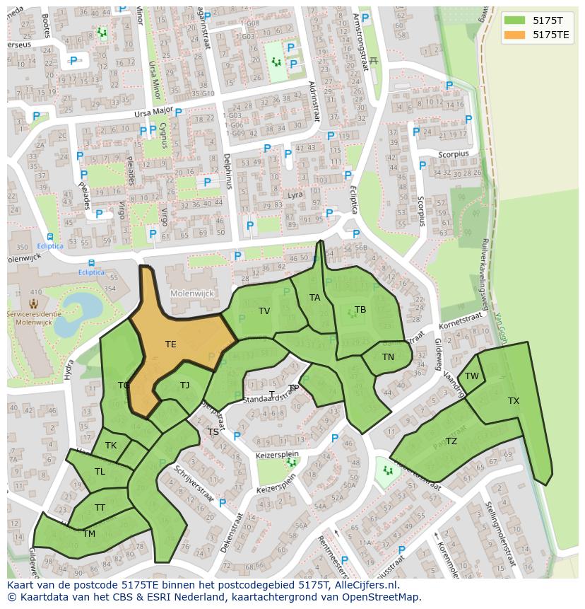 Afbeelding van het postcodegebied 5175 TE op de kaart.