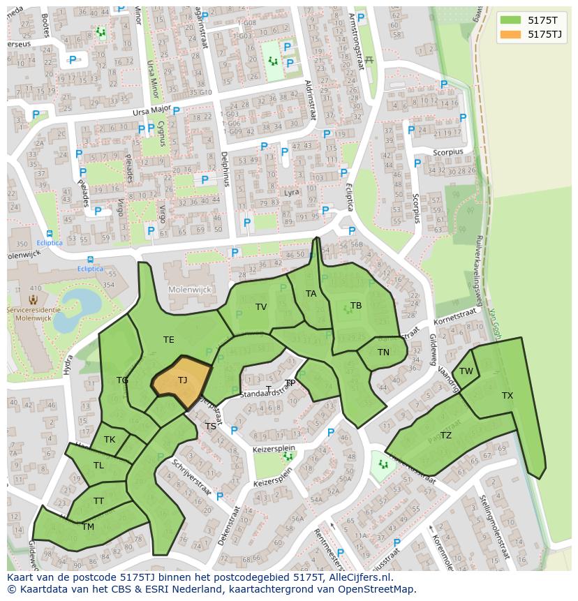 Afbeelding van het postcodegebied 5175 TJ op de kaart.