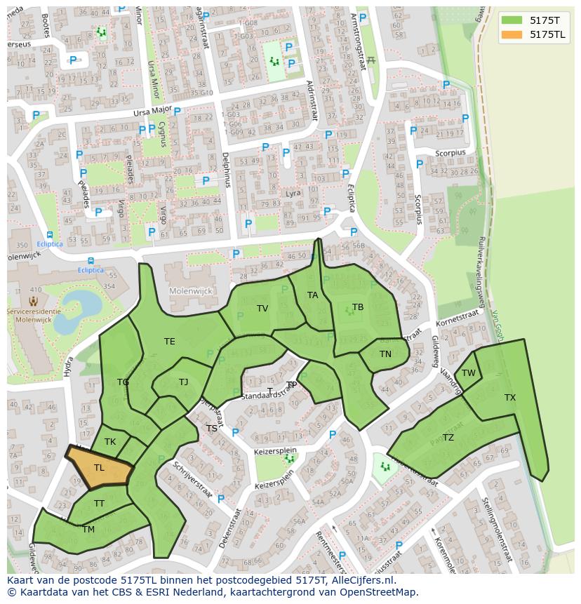 Afbeelding van het postcodegebied 5175 TL op de kaart.