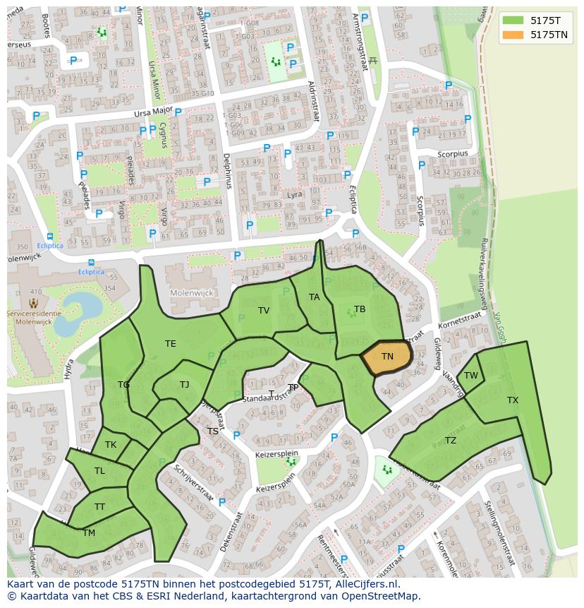 Afbeelding van het postcodegebied 5175 TN op de kaart.