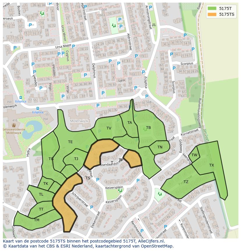Afbeelding van het postcodegebied 5175 TS op de kaart.