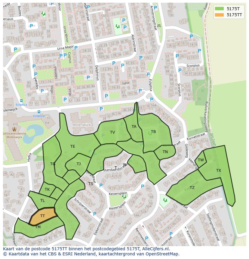 Afbeelding van het postcodegebied 5175 TT op de kaart.