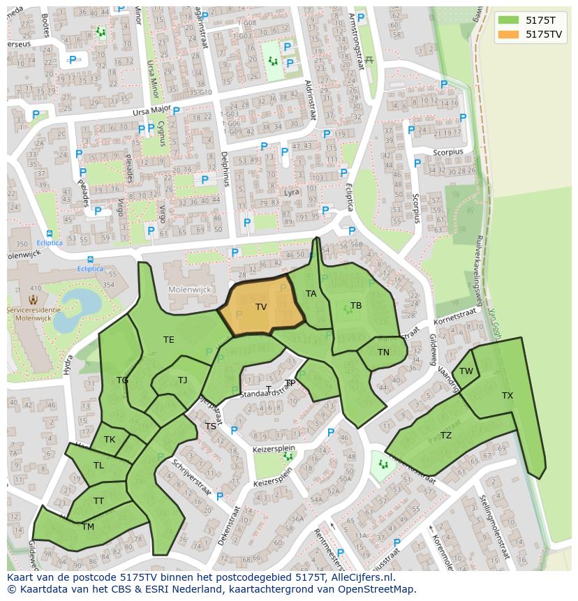 Afbeelding van het postcodegebied 5175 TV op de kaart.