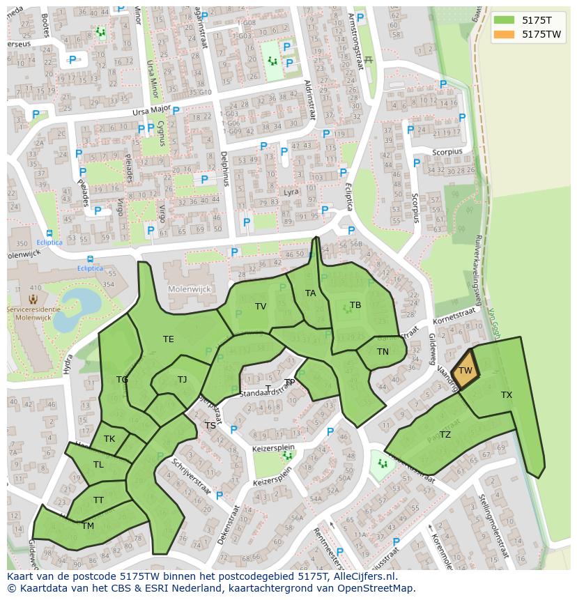 Afbeelding van het postcodegebied 5175 TW op de kaart.