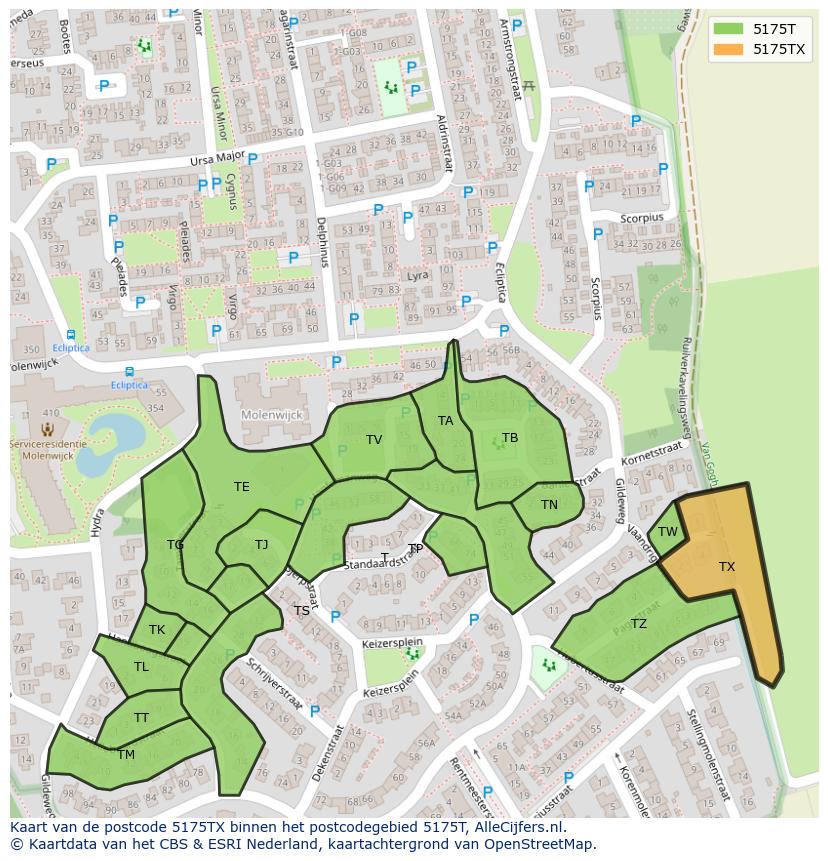 Afbeelding van het postcodegebied 5175 TX op de kaart.
