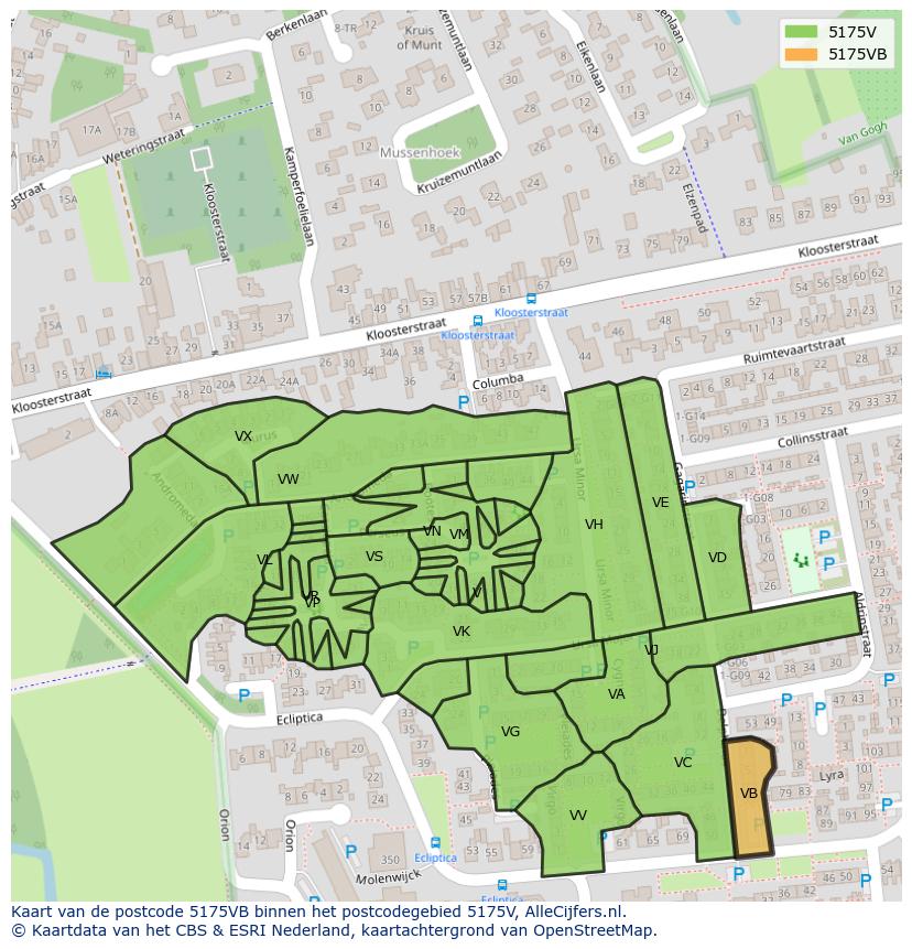 Afbeelding van het postcodegebied 5175 VB op de kaart.