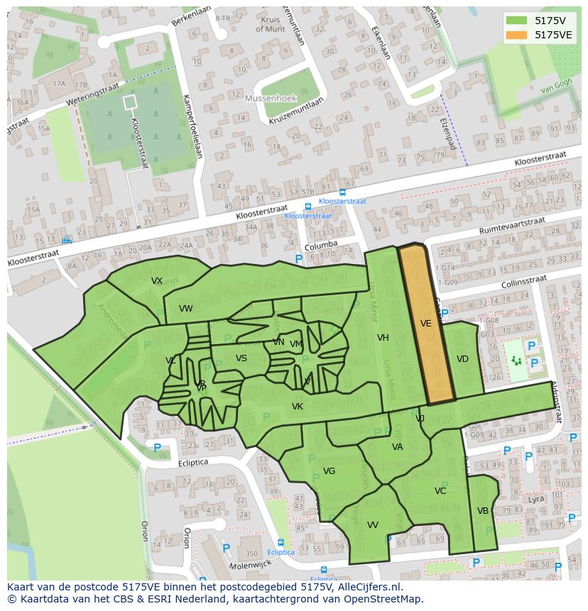 Afbeelding van het postcodegebied 5175 VE op de kaart.