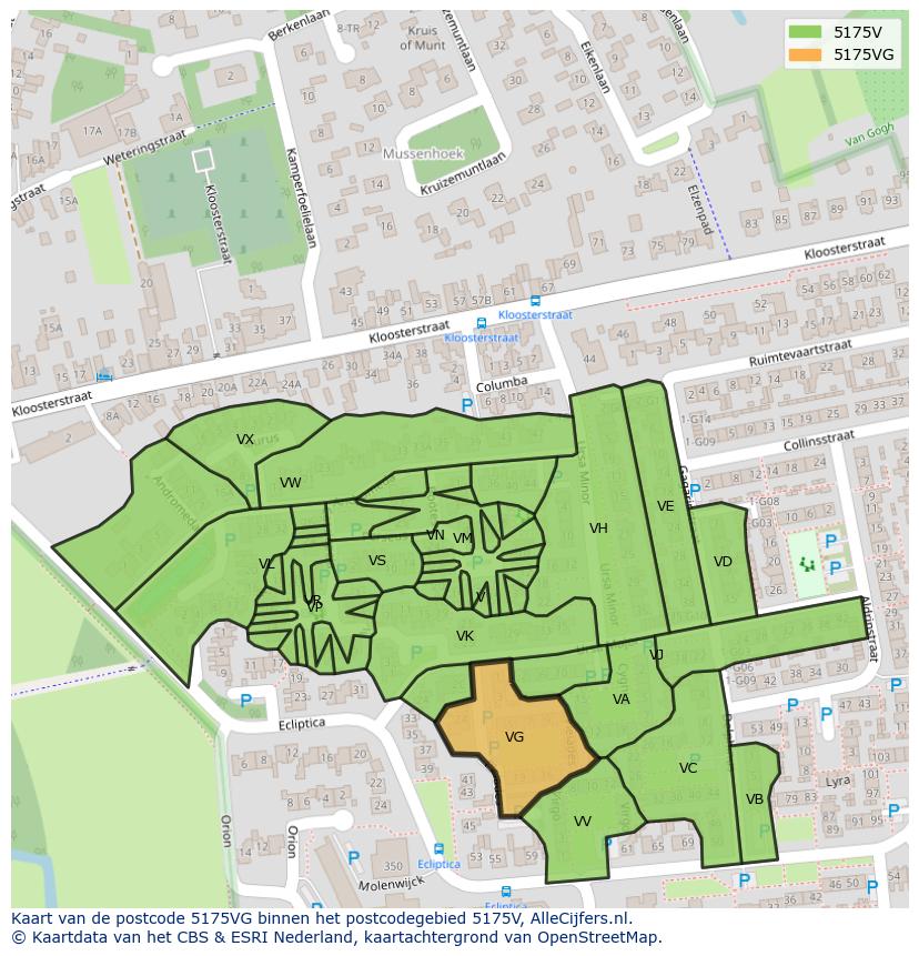 Afbeelding van het postcodegebied 5175 VG op de kaart.
