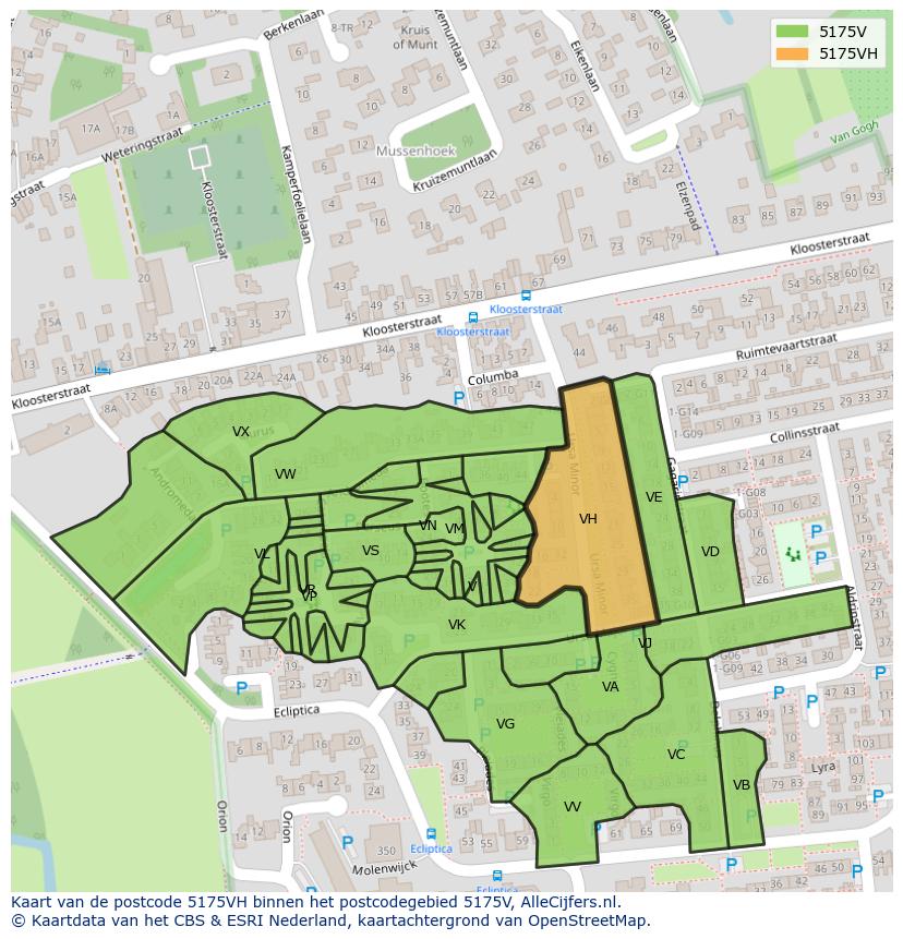 Afbeelding van het postcodegebied 5175 VH op de kaart.
