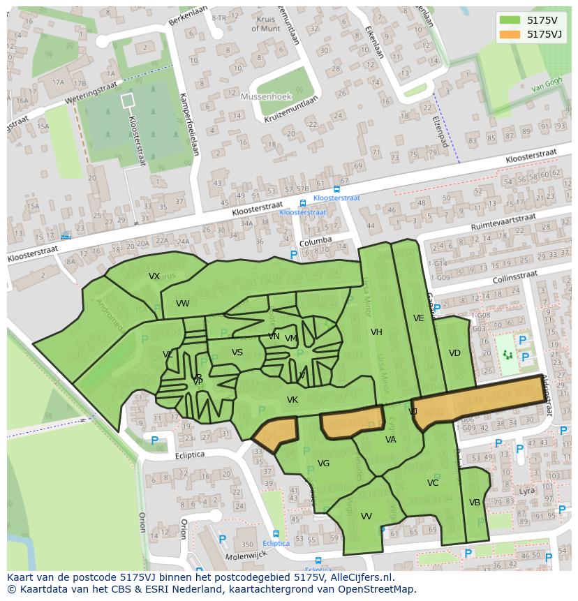 Afbeelding van het postcodegebied 5175 VJ op de kaart.