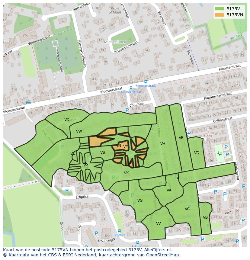 Afbeelding van het postcodegebied 5175 VN op de kaart.