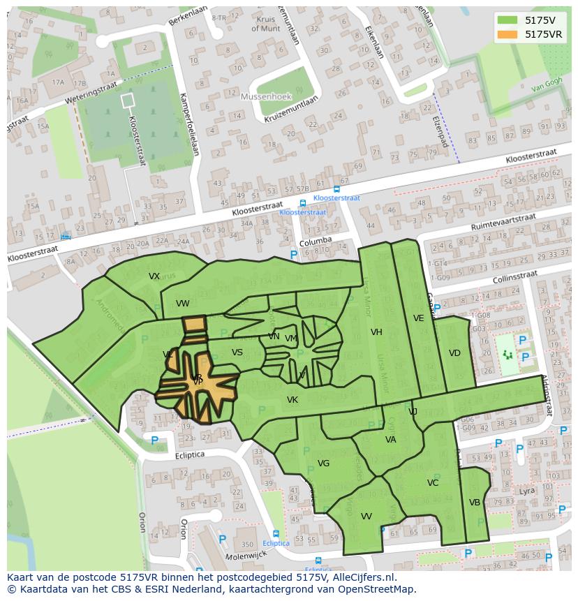 Afbeelding van het postcodegebied 5175 VR op de kaart.