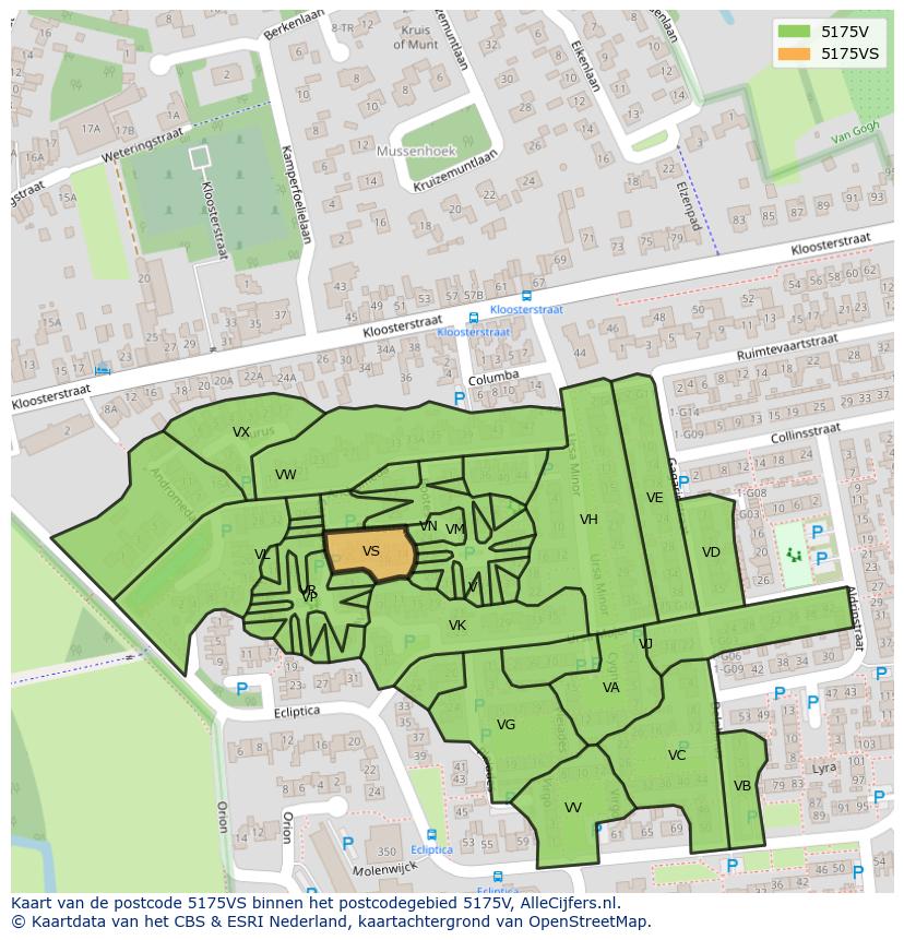 Afbeelding van het postcodegebied 5175 VS op de kaart.