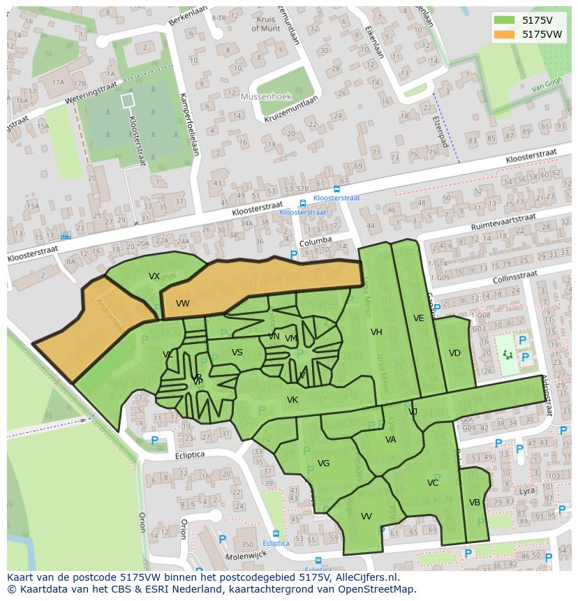 Afbeelding van het postcodegebied 5175 VW op de kaart.