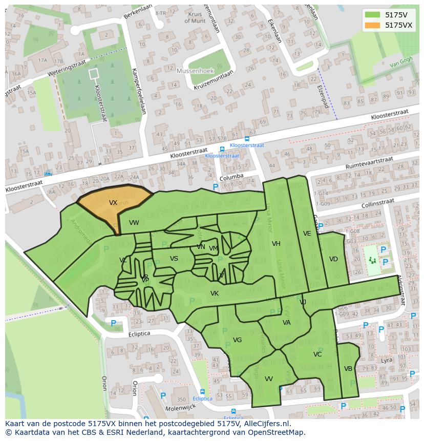 Afbeelding van het postcodegebied 5175 VX op de kaart.