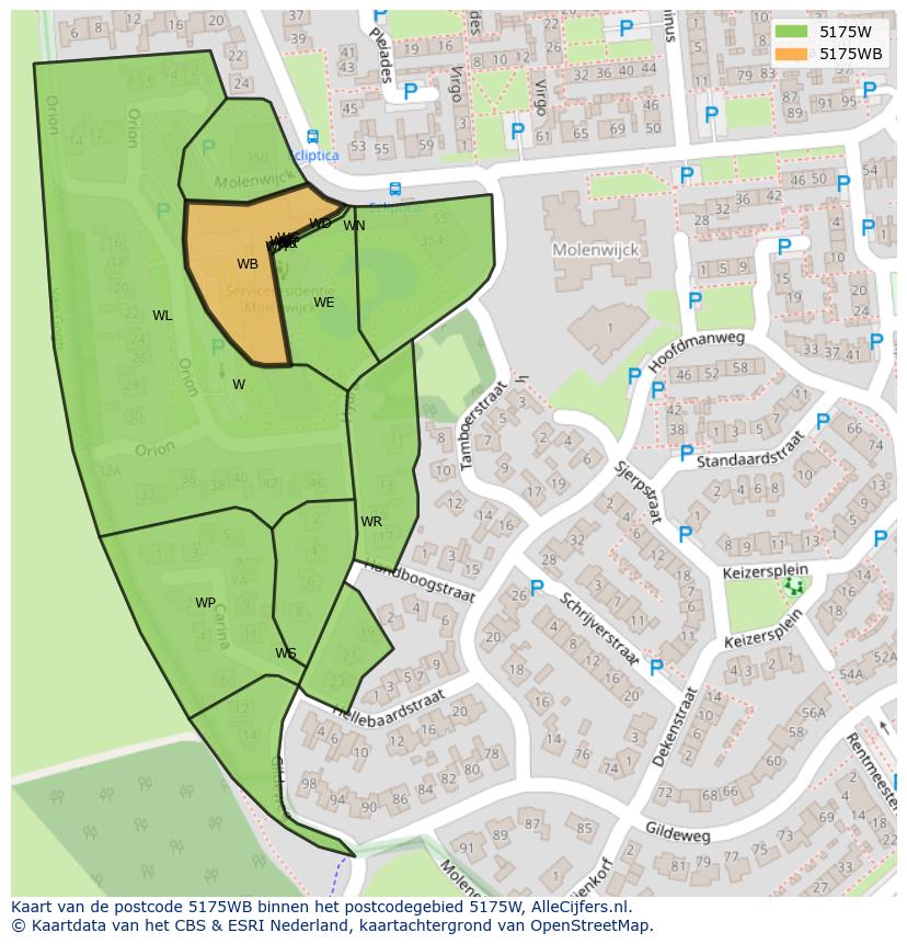 Afbeelding van het postcodegebied 5175 WB op de kaart.
