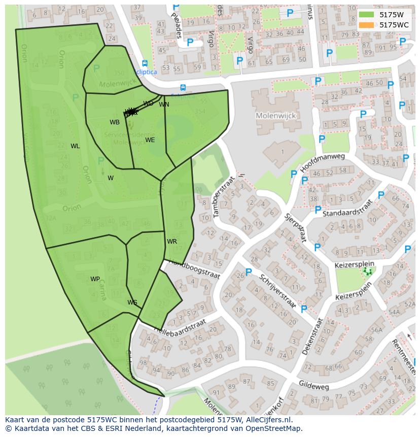 Afbeelding van het postcodegebied 5175 WC op de kaart.