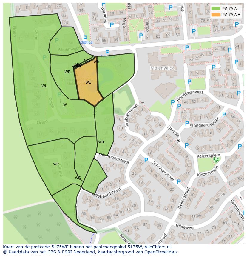 Afbeelding van het postcodegebied 5175 WE op de kaart.