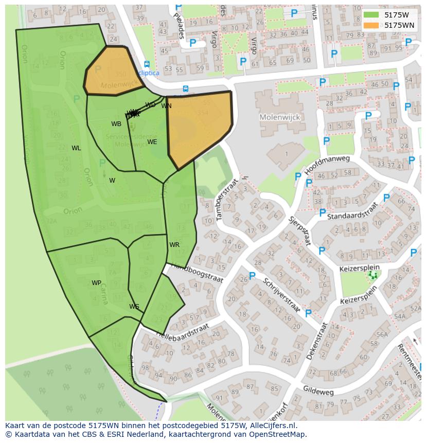 Afbeelding van het postcodegebied 5175 WN op de kaart.