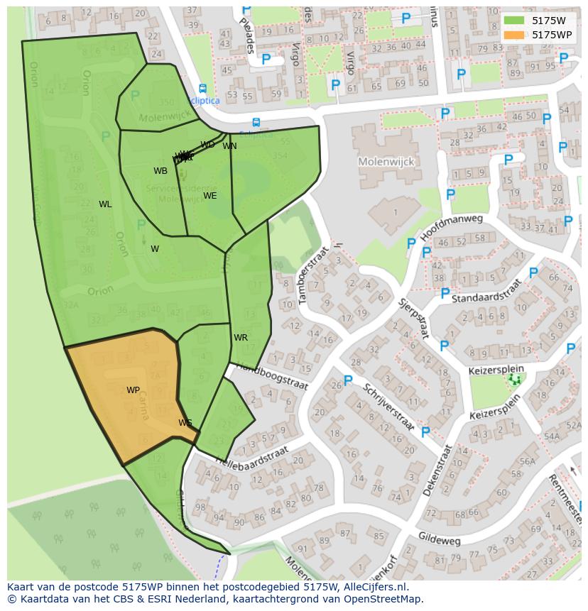 Afbeelding van het postcodegebied 5175 WP op de kaart.