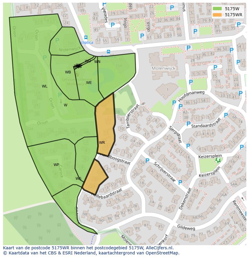Afbeelding van het postcodegebied 5175 WR op de kaart.