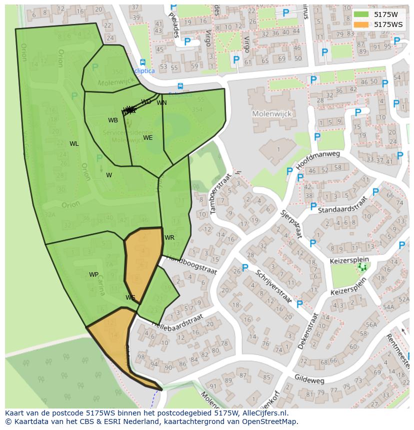 Afbeelding van het postcodegebied 5175 WS op de kaart.