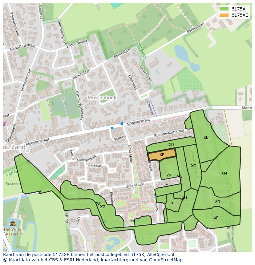 Afbeelding van het postcodegebied 5175 XE op de kaart.
