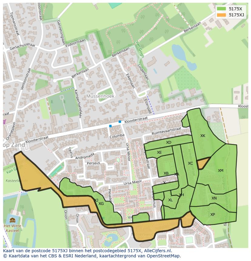 Afbeelding van het postcodegebied 5175 XJ op de kaart.