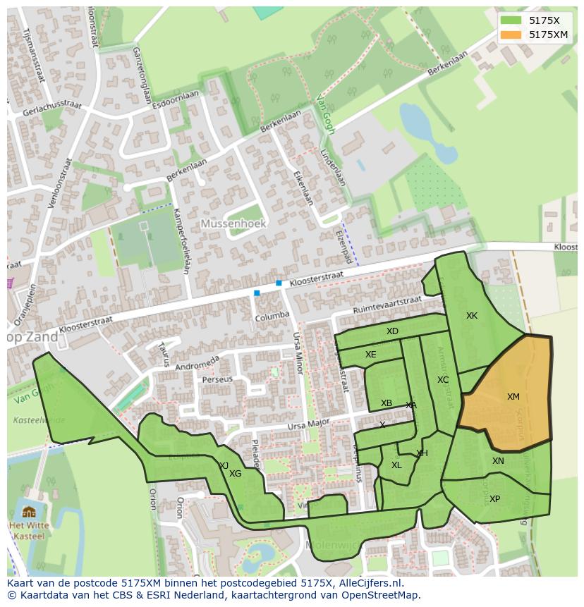 Afbeelding van het postcodegebied 5175 XM op de kaart.