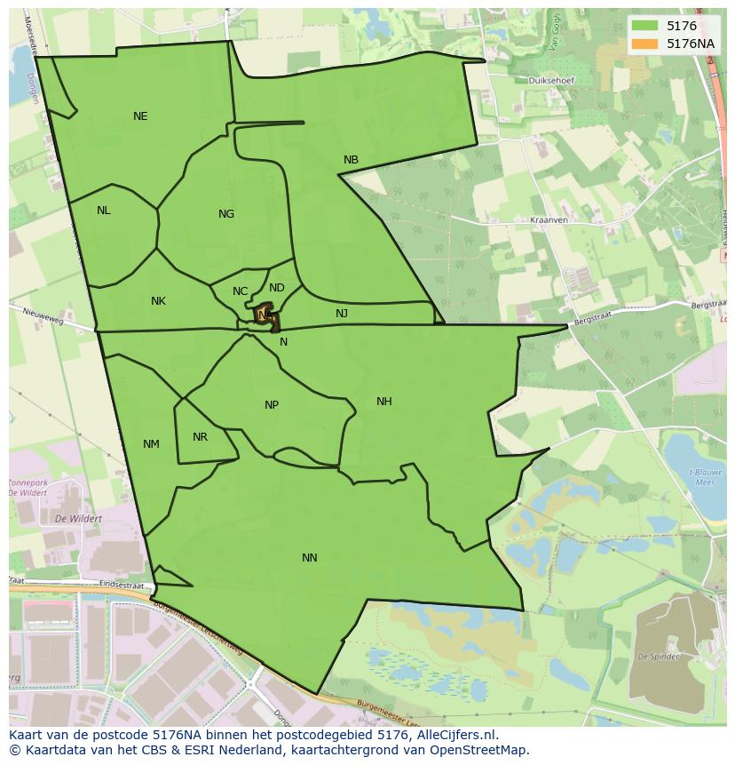 Afbeelding van het postcodegebied 5176 NA op de kaart.
