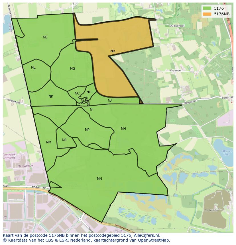 Afbeelding van het postcodegebied 5176 NB op de kaart.