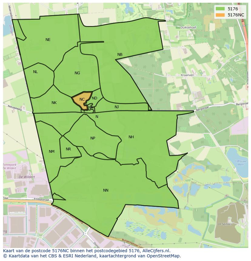 Afbeelding van het postcodegebied 5176 NC op de kaart.