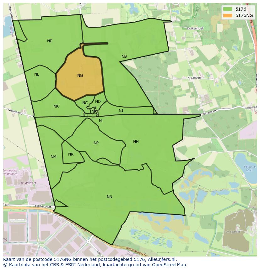 Afbeelding van het postcodegebied 5176 NG op de kaart.