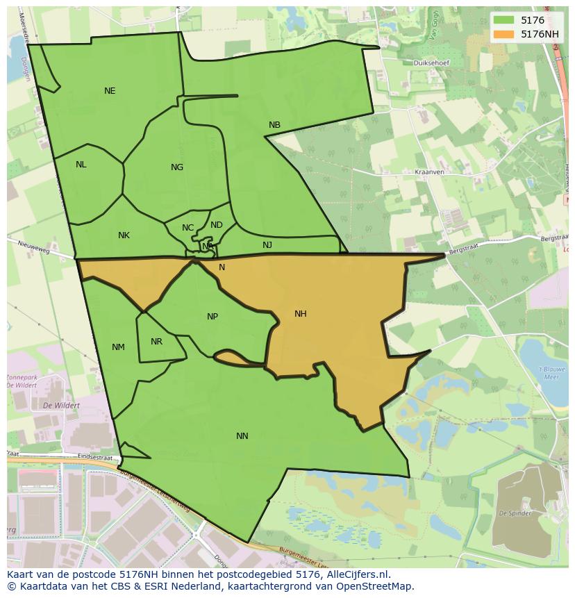 Afbeelding van het postcodegebied 5176 NH op de kaart.