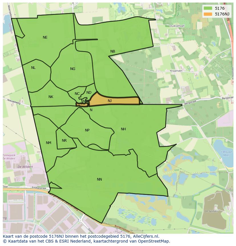 Afbeelding van het postcodegebied 5176 NJ op de kaart.