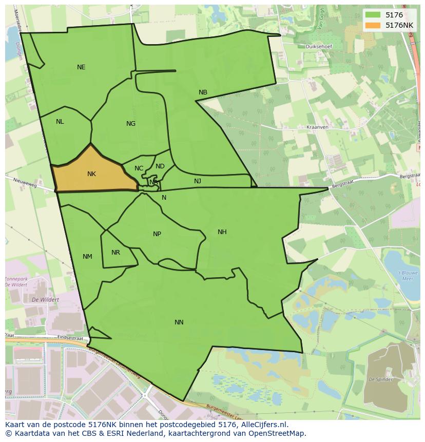 Afbeelding van het postcodegebied 5176 NK op de kaart.