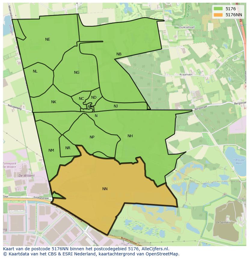 Afbeelding van het postcodegebied 5176 NN op de kaart.
