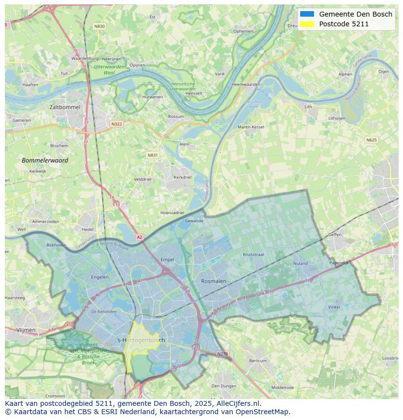 Afbeelding van het postcodegebied 5211 op de kaart.