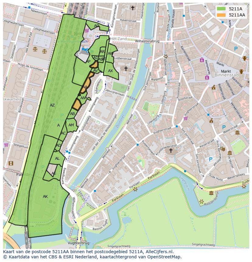 Afbeelding van het postcodegebied 5211 AA op de kaart.