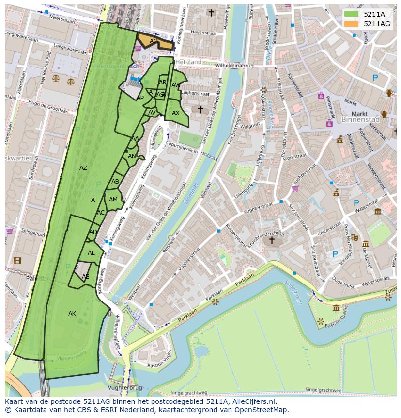 Afbeelding van het postcodegebied 5211 AG op de kaart.