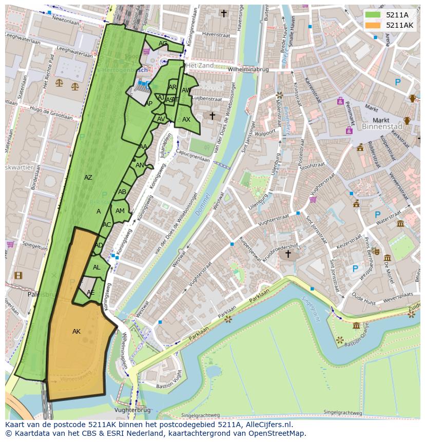 Afbeelding van het postcodegebied 5211 AK op de kaart.
