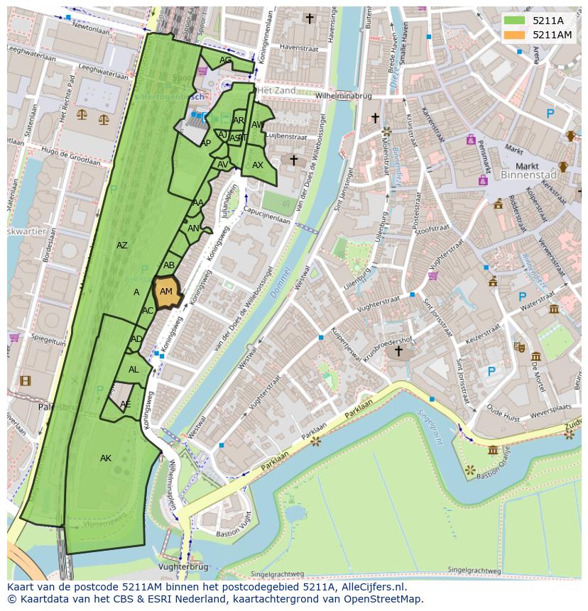 Afbeelding van het postcodegebied 5211 AM op de kaart.